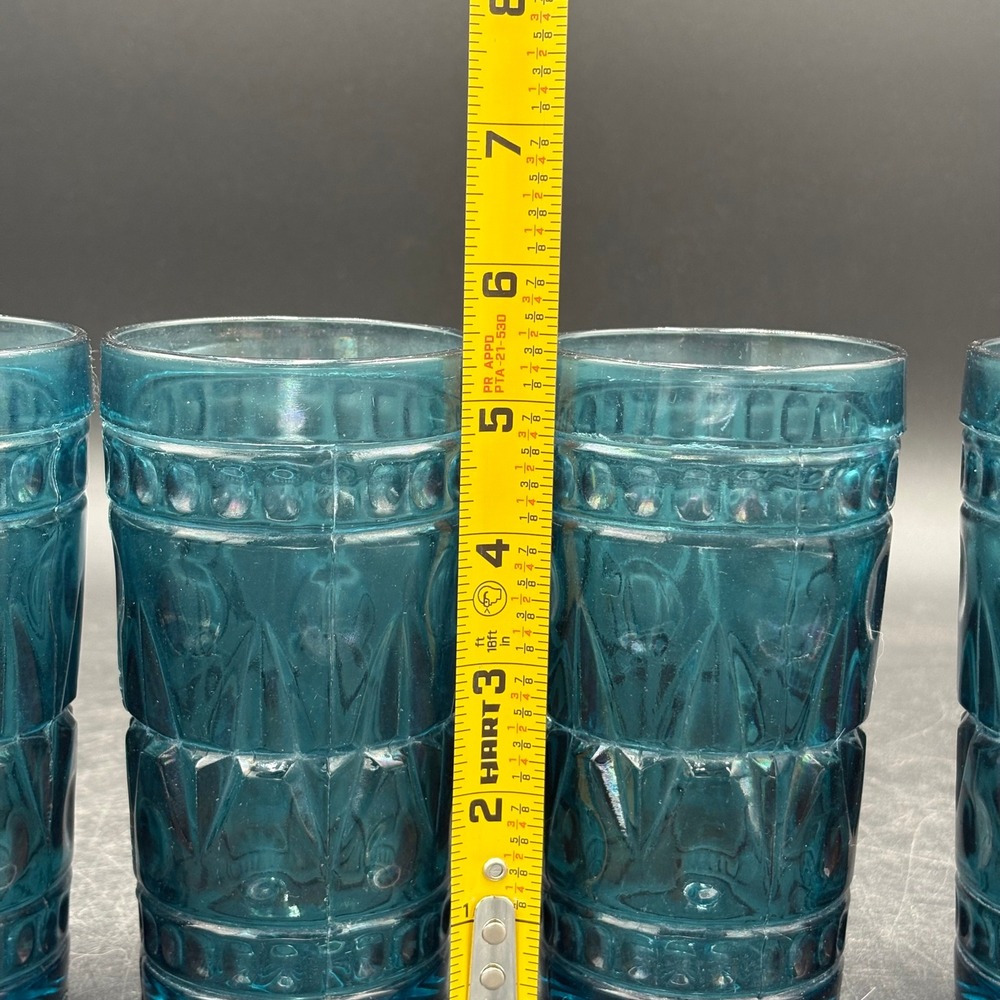 Vtg Indiana Park Lane Teal Blue Glassware 8pc Diamond Starburst Goblets Tumblers - Picture 11 of 13